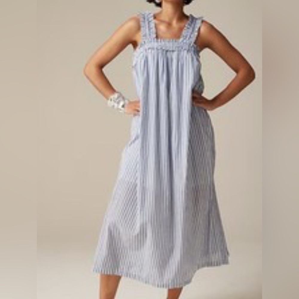 J. Crew Cotton voile ruffle-trim shift dress in stripe